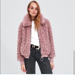 Zara pink teddy jacket size xs